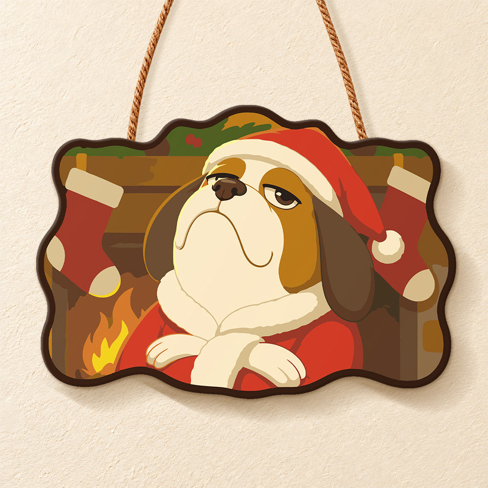 Grumpy santa dog paint by numbers door hanger finished design