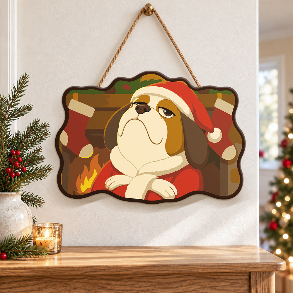 Grumpy santa dog paint by numbers door hanger as indoor wall decor