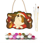 Grumpy santa dog paint by numbers door hanger with paints and brushes