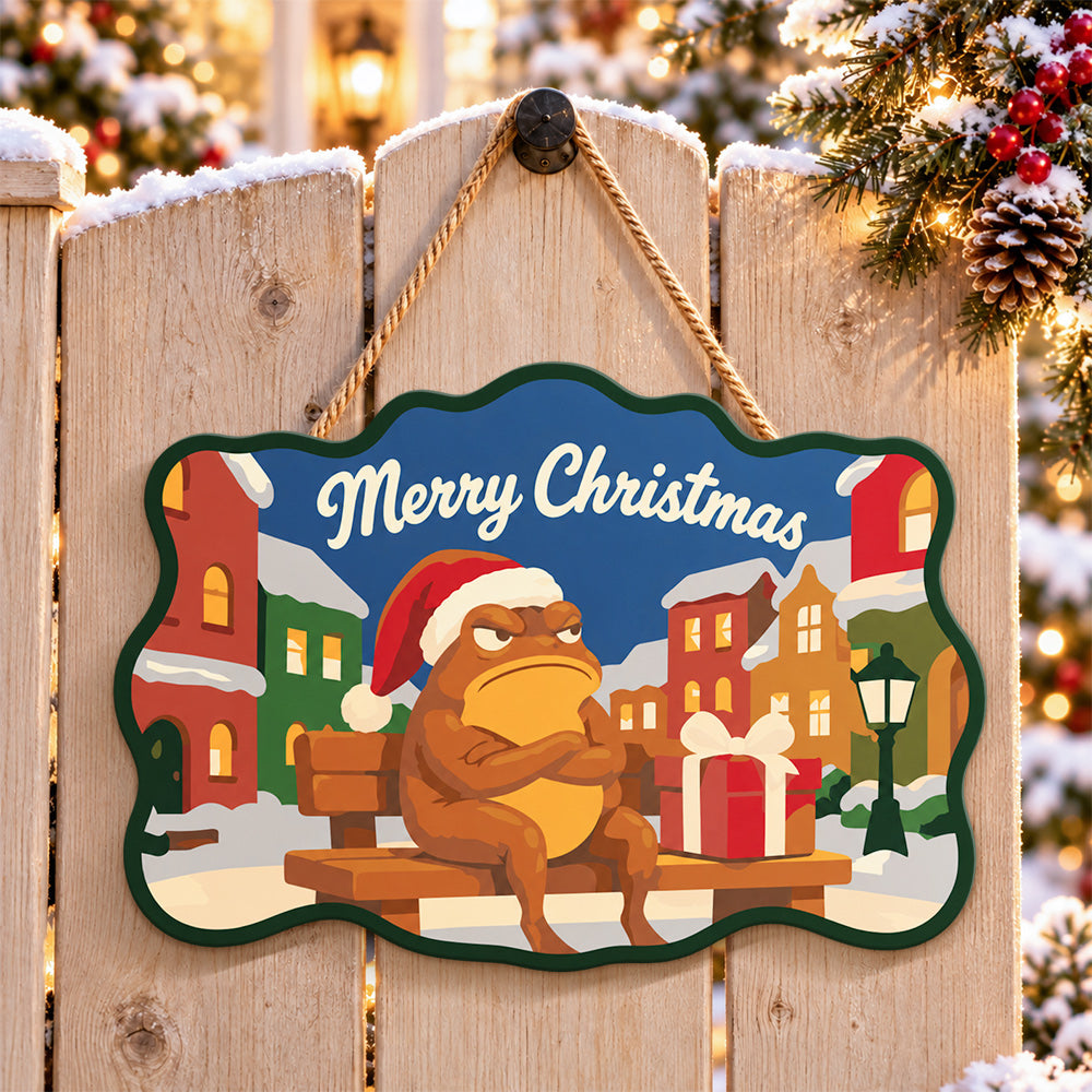 Grumpy town christmas paint by numbers door hanger on a garden gate