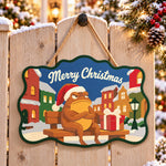 Grumpy town christmas paint by numbers door hanger on a garden gate