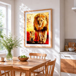 Guiding the cub cross stitch artwork displayed on wall as home decor