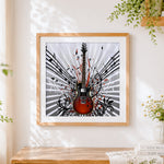 Finished guitar with music notes and vines paint by numbers artwork displayed as home decor