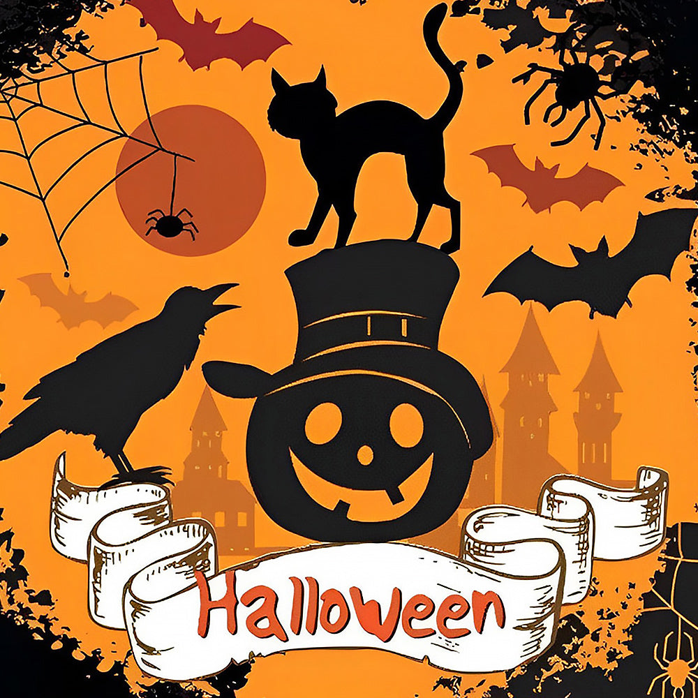 Halloween black cat and pumpkin cross stitch kit for beginners