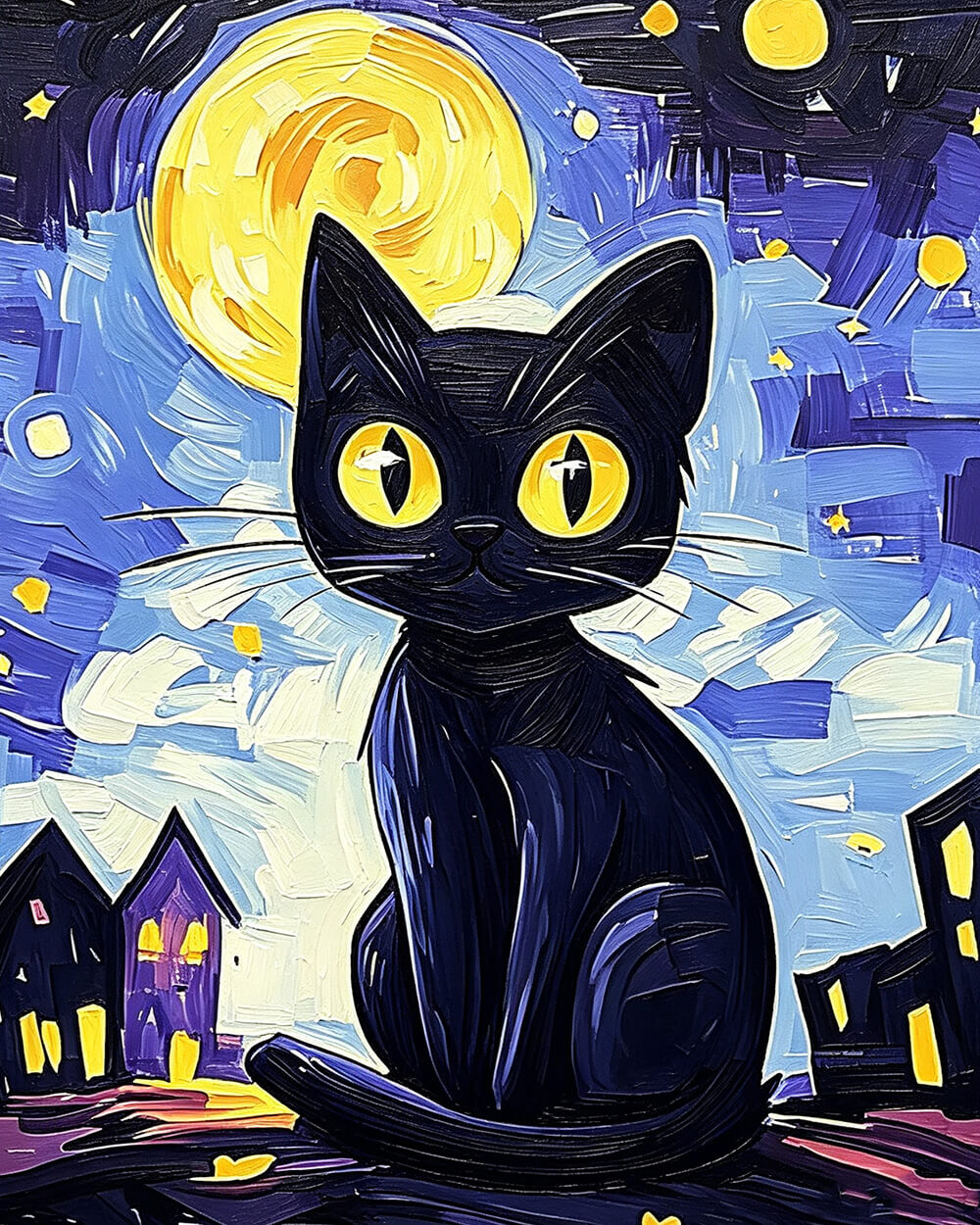 Halloween black cat under the moon cross stitch kit for beginners