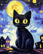 Halloween black cat under the moon cross stitch kit for beginners