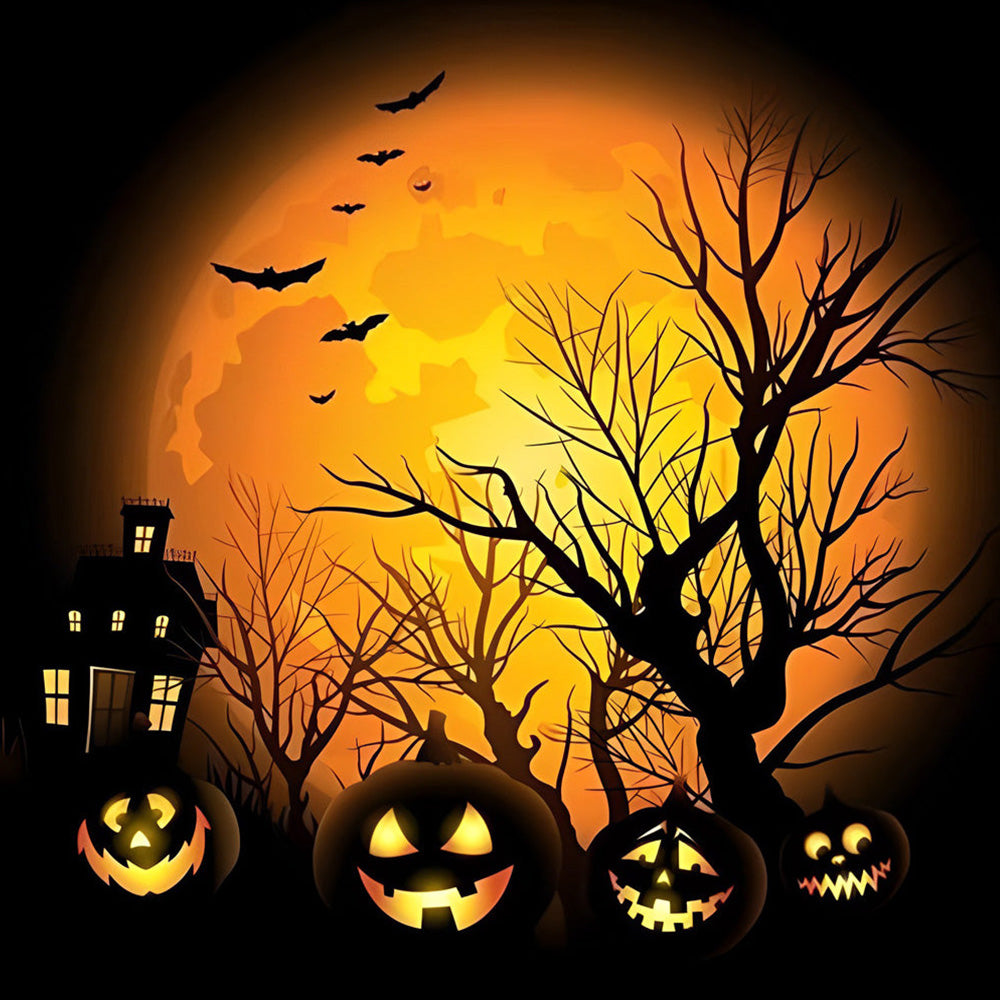Halloween pumpkins and haunted house paint by numbers kit for beginners
