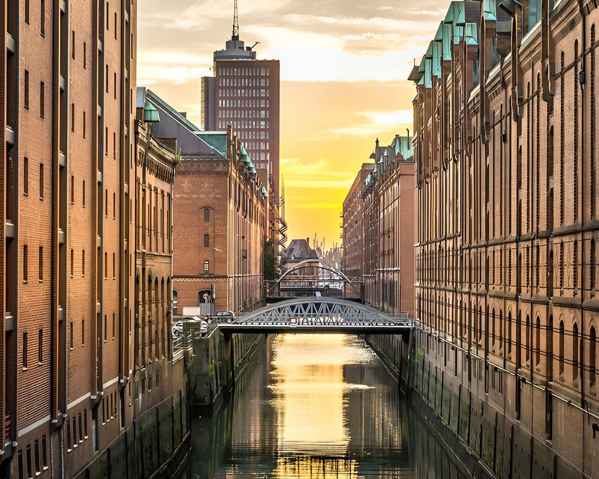 Hamburg speicherstadt at sunset cross stitch kit for beginners