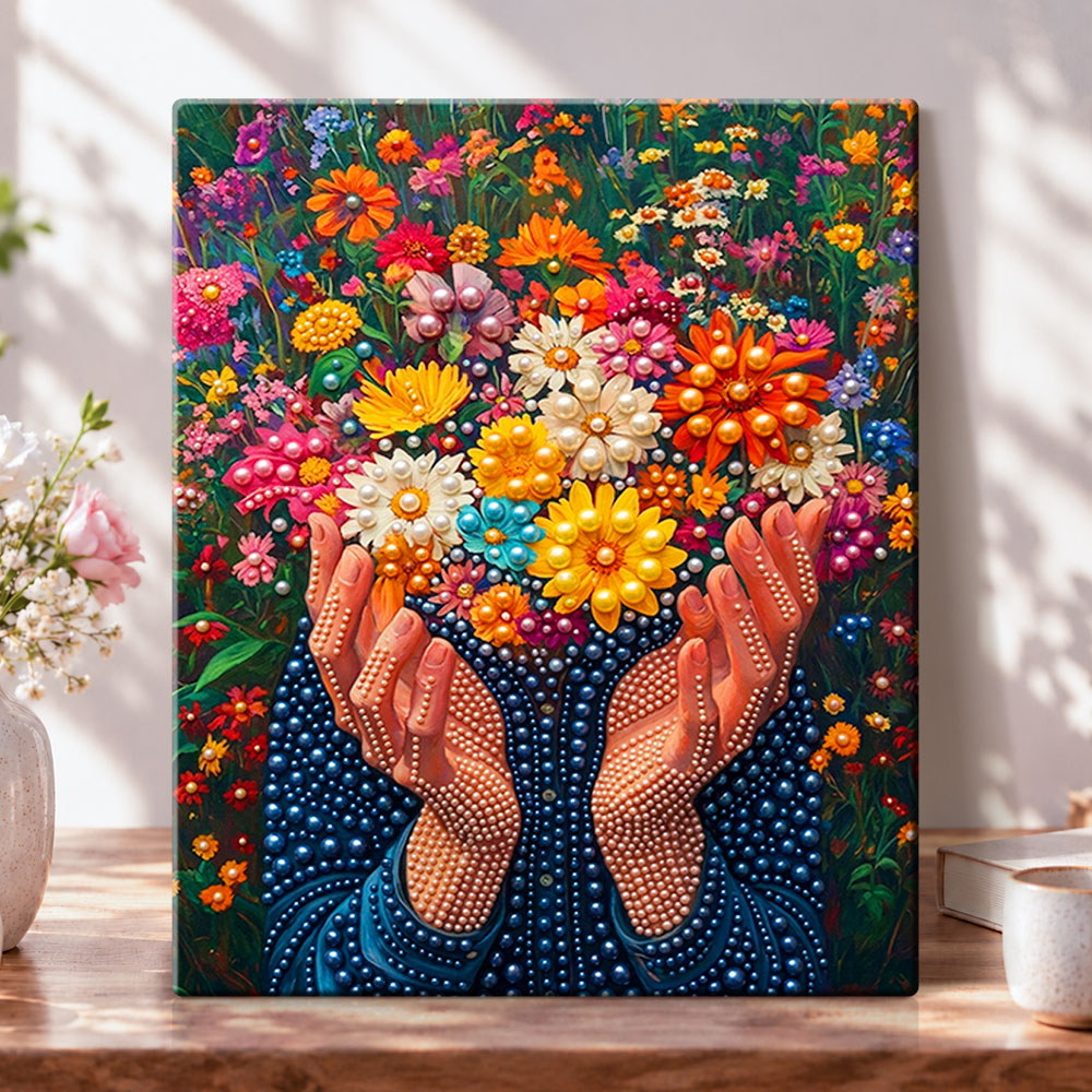 Hands full of blooms pearl diamond painting kit for beginners