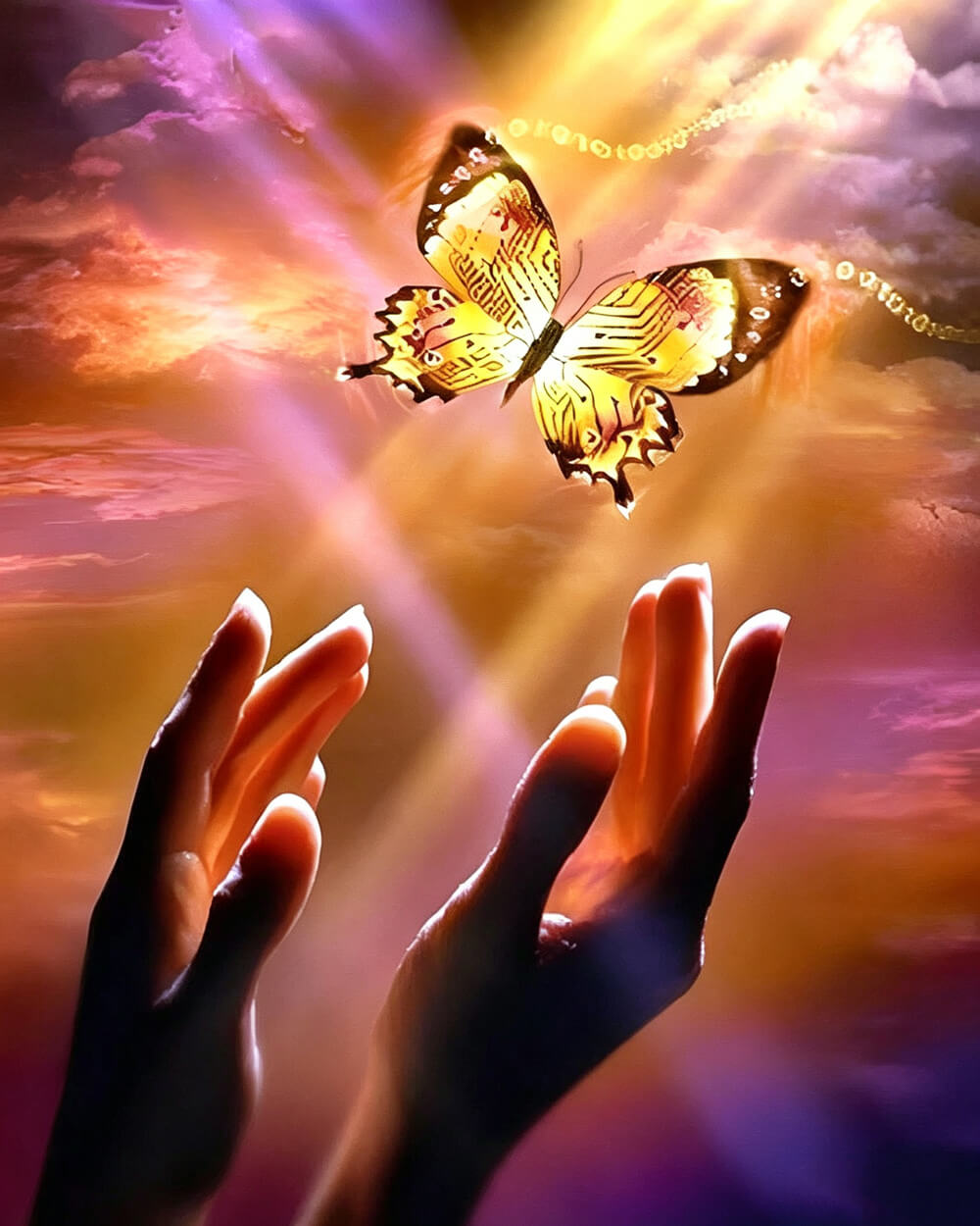 Hands releasing a mechanical butterfly cross stitch kit for beginners