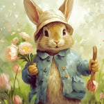Happy bunny with some flowers cross stitch kit for beginners