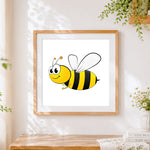 Finished happy cartoon bee cross stitch artwork displayed