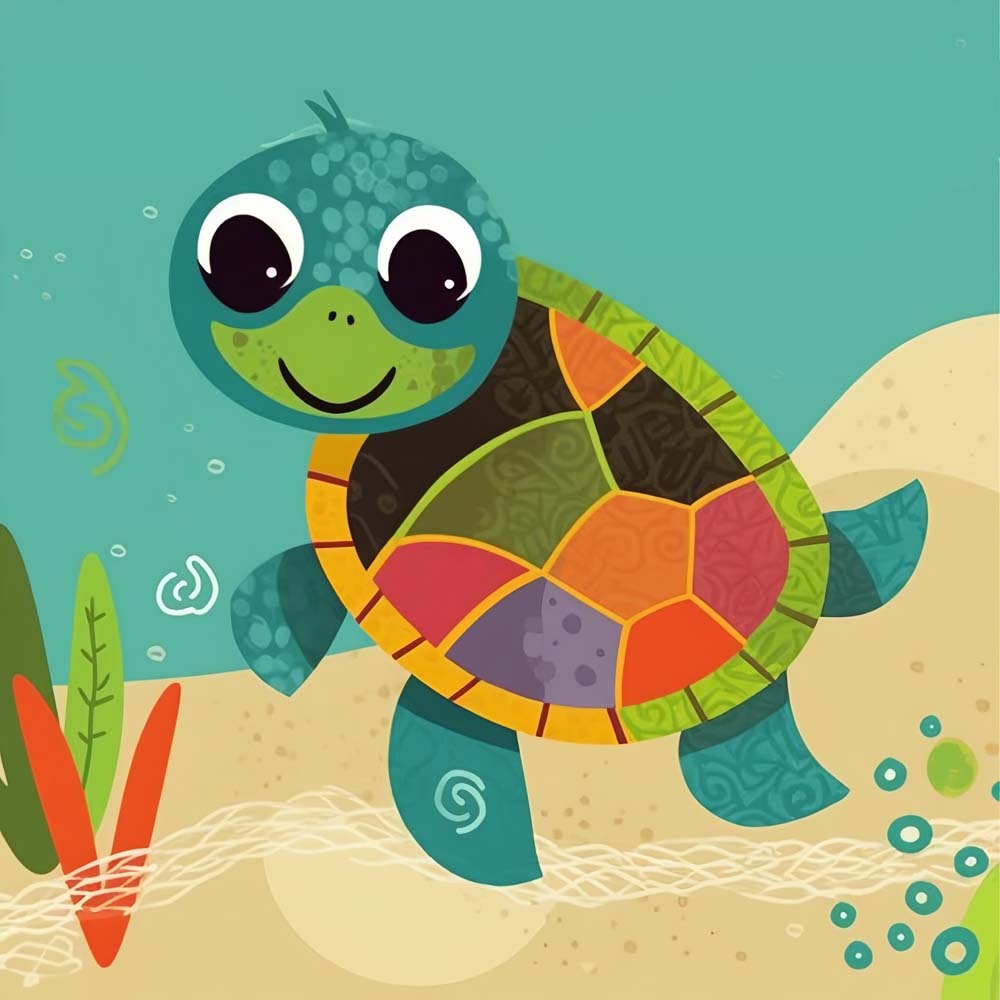 Happy cartoon sea turtle cross stitch kit for beginners