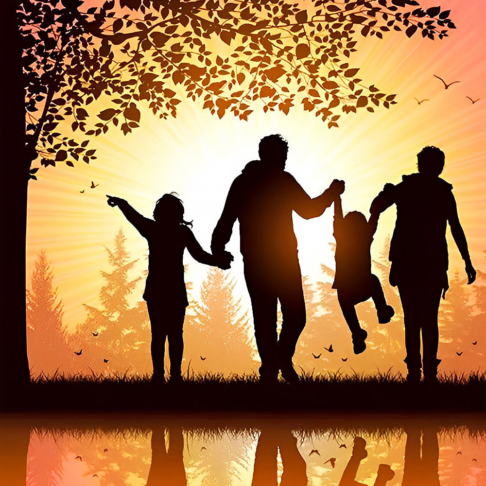 Happy family at sunset cross stitch kit for beginners