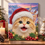 Happy kitten with santa hat pearl diamond painting kit for beginners