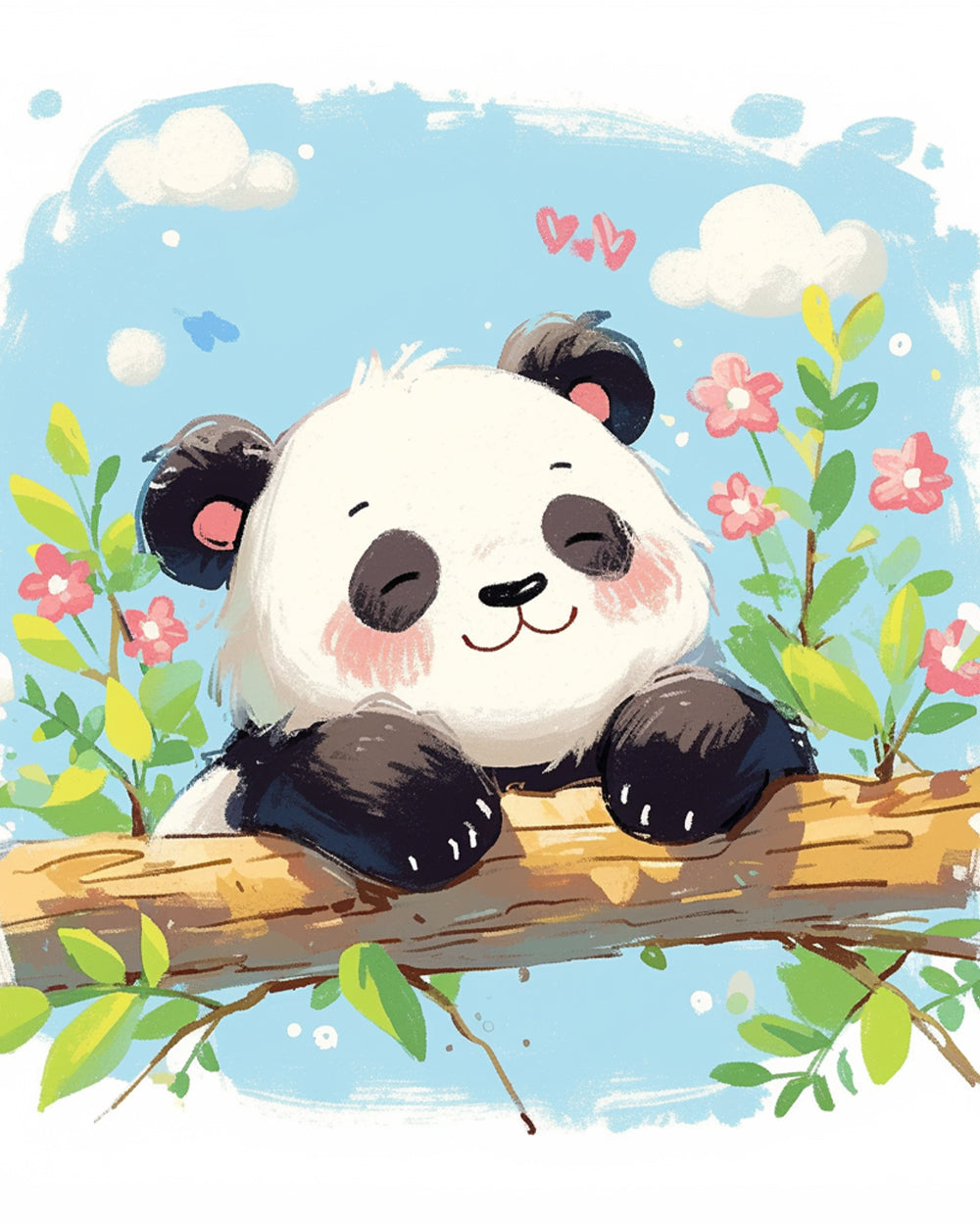 Happy panda on a branch cross stitch kit for beginners