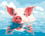 Happy pig swimming in the water cross stitch kit for beginners