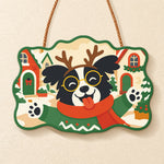 Happy reindeer dog paint by numbers door hanger finished design