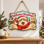 Happy santa cat in snow town paint by numbers door hanger as indoor wall decor