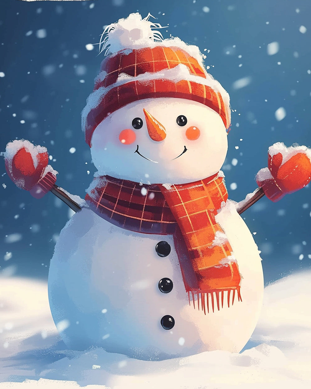 Happy snowman in red mittens cross stitch kit for beginners