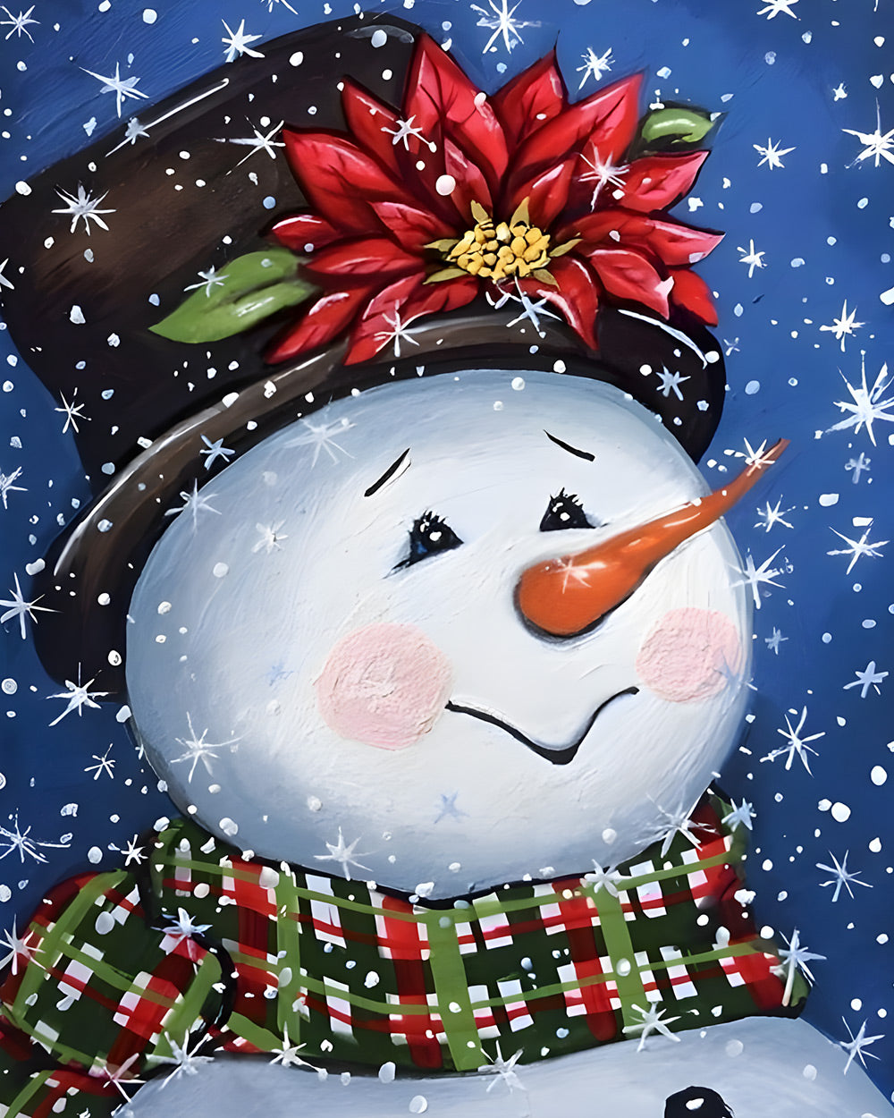 Happy snowman with poinsettia hat cross stitch kit for beginners