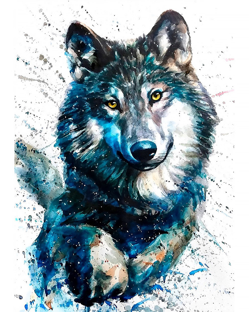 Happy watercolour wolf paint by numbers kit for beginners