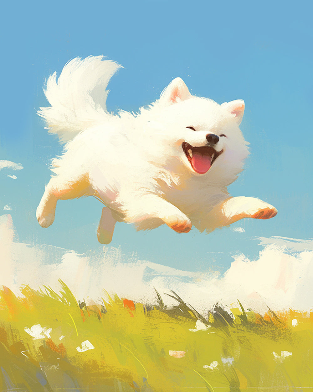 Happy white pomeranian jumping cross stitch kit for beginners