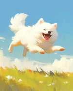 Happy white pomeranian jumping paint by numbers kit for beginners