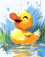 Happy yellow duckling in water cross stitch kit for beginners