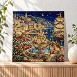 Finished harbor night with harp lady pearl diamond painting artwork displayed as holiday home decor