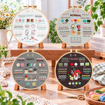 Hard embroidery stitch art embroidery kit finished hoop displayed on a wooden stand as cosy tabletop decor