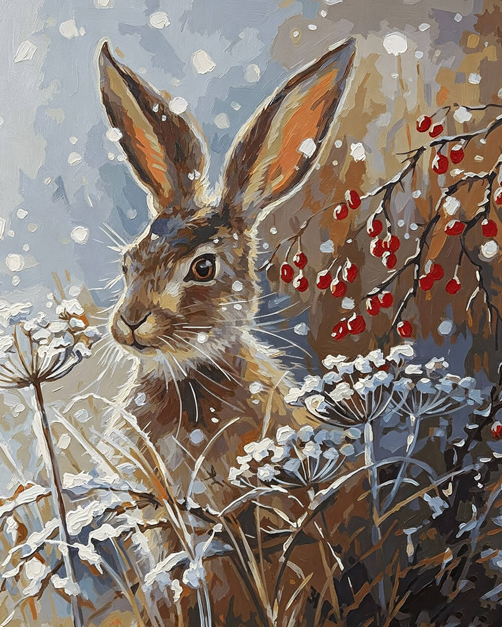 Hare in snow cross stitch kit for beginners