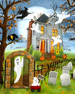 Haunted house with ghosts and graveyard cross stitch kit for beginners
