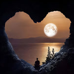 Heart cave with full moon meditation cross stitch kit for beginners