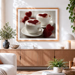 Finished heart latte cross stitch artwork displayed