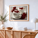 Heart latte cross stitch artwork displayed on wall as home decor