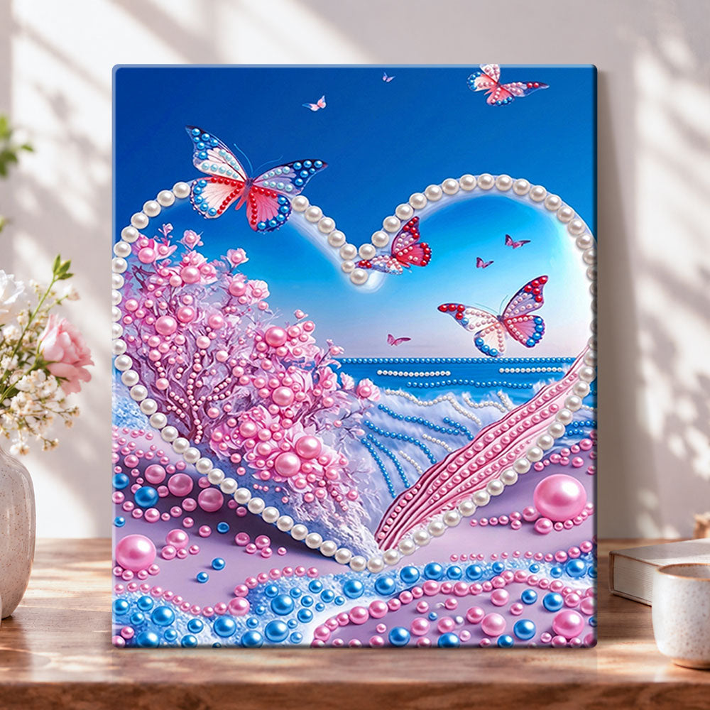 Heart seaside butterflies pearl diamond painting kit for beginners