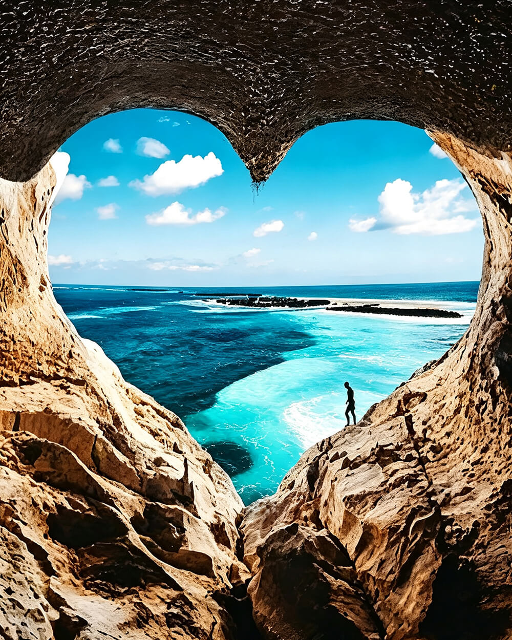 Heart shaped cave ocean view paint by numbers kit for beginners