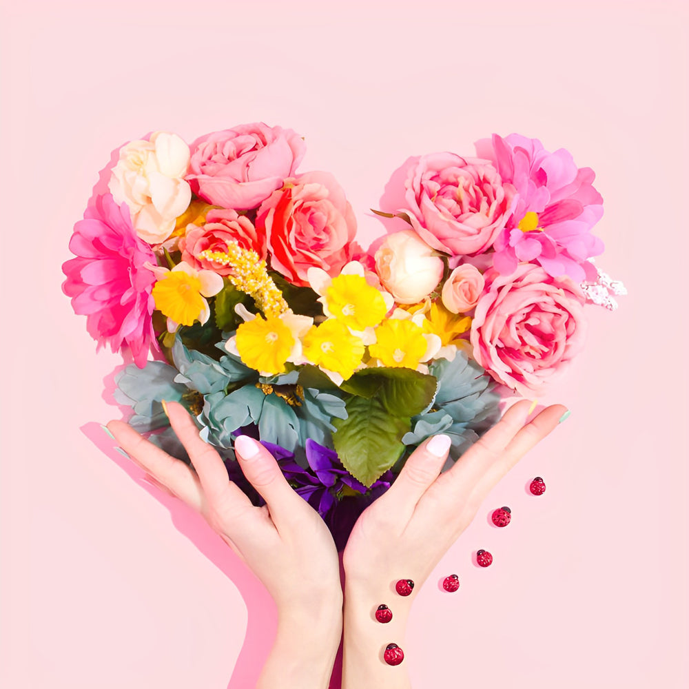 Heart-shaped flower bouquet in hands paint by numbers kit for beginners