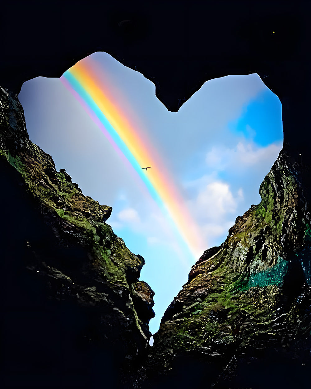 Heart shaped rainbow in the rocks cross stitch kit for beginners