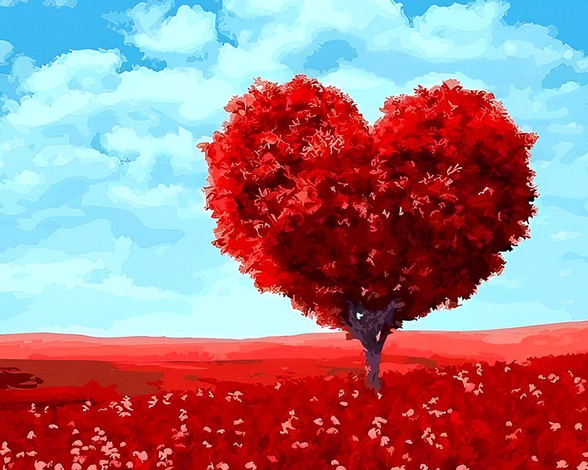 Heart-shaped red tree cross stitch kit for beginners