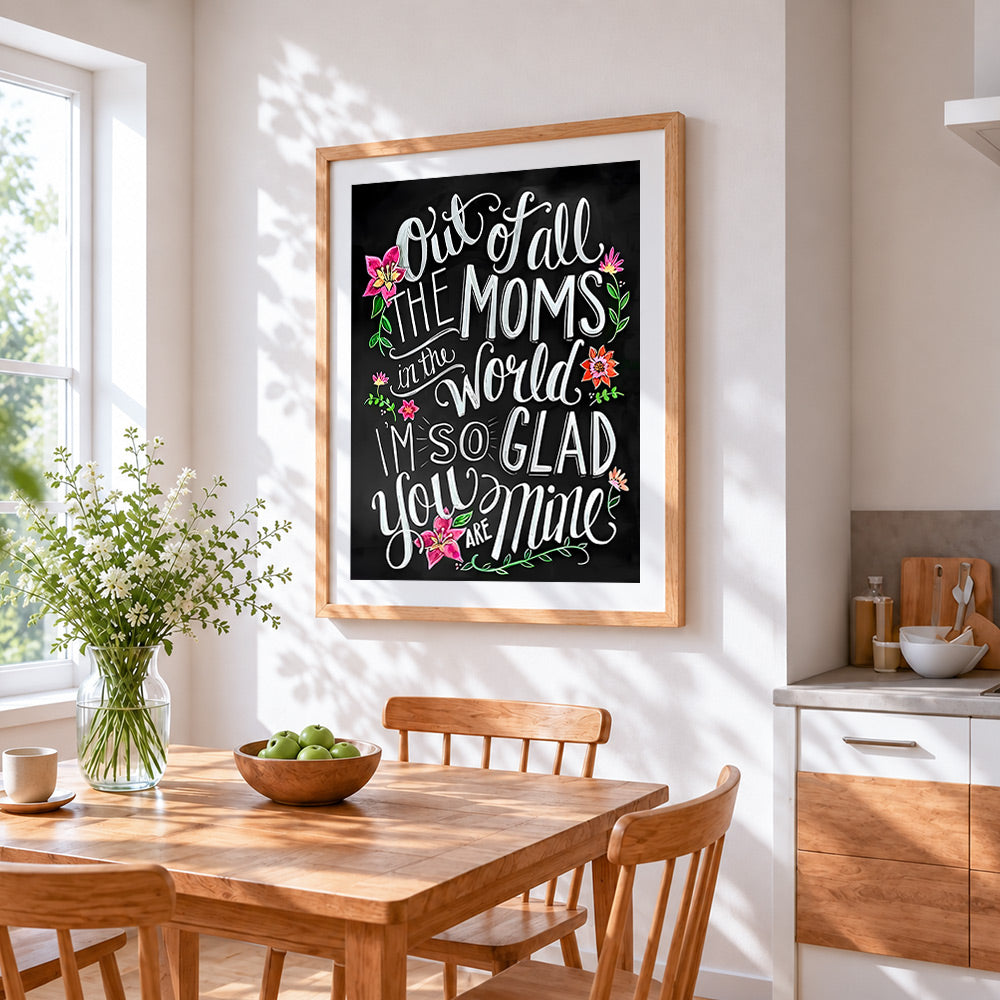 Heartfelt mother's day chalkboard print cross stitch artwork displayed on wall as home decor