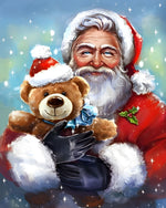 Heartwarming father christmas holding a bear cross stitch kit for beginners