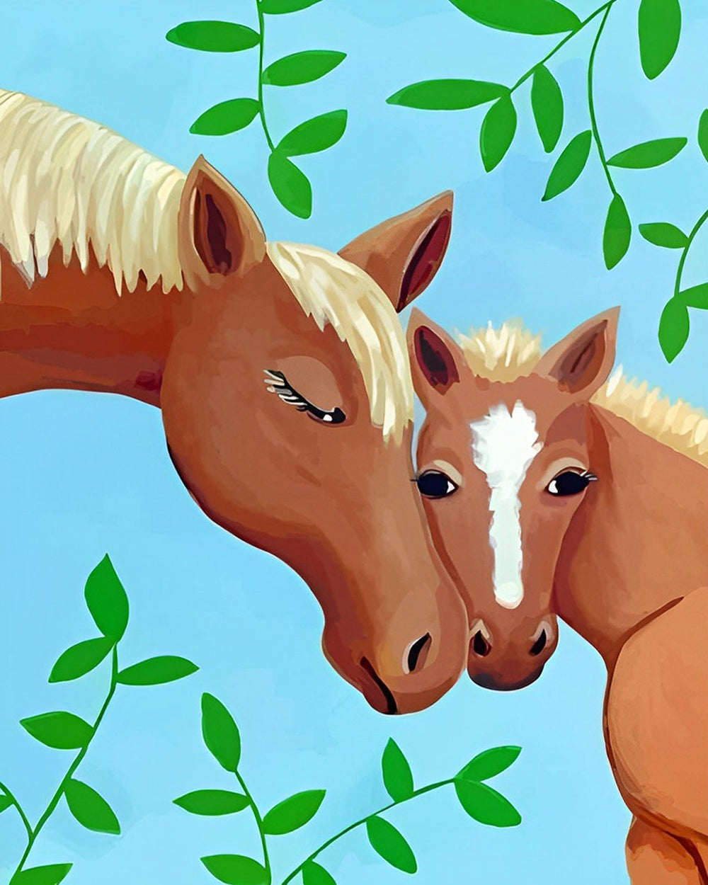 Heartwarming interaction between a horse and a foal cross stitch kit for beginners