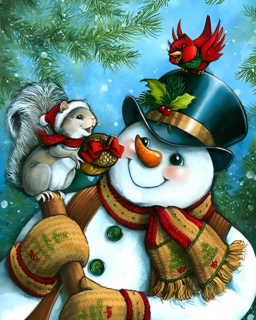 Heartwarming snowman and squirrel cross stitch kit for beginners