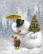 Heartwarming snowman holding umbrella for a child cross stitch kit for beginners