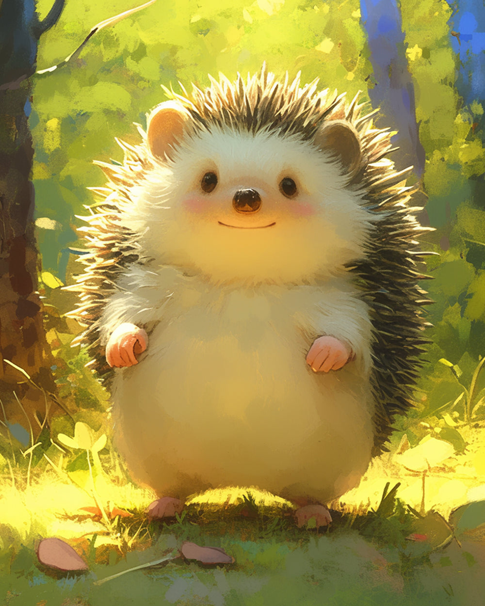 Hedgehog in sunlit forest paint by numbers kit for beginners