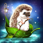 Hedgehog sailing in a leaf boat cross stitch kit for beginners