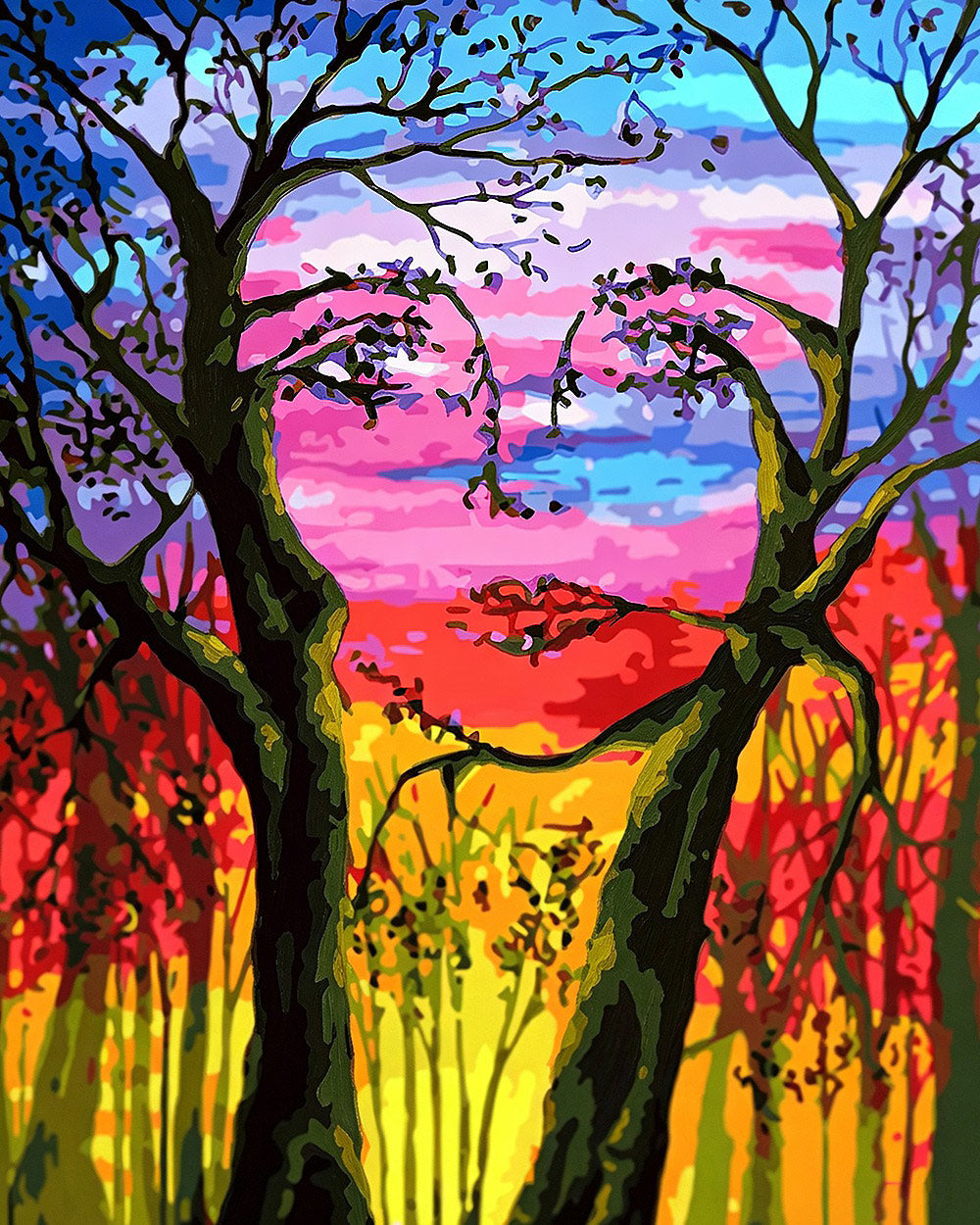 Hidden face tree silhouette cross stitch kit for beginners