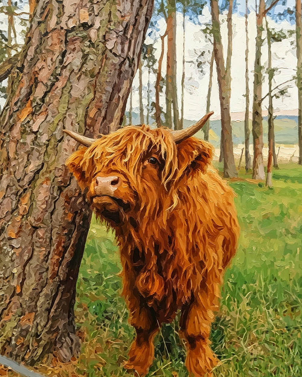 Highland cow by a tree cross stitch kit for beginners